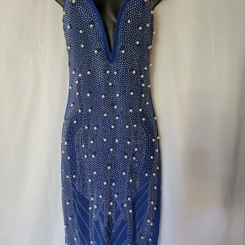 Blue Beaded Party Dress